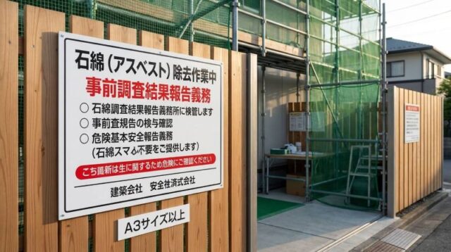 【建設業必須】石綿（アスベスト）解体現場の「掲示義務」とは？A3サイズ指定や記載事項を徹底解説（レベル3対応）
